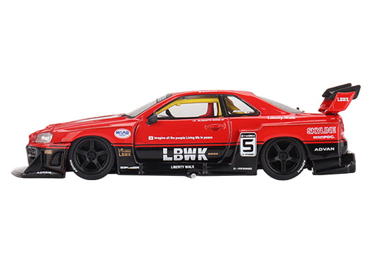 Nissan Skyline LB-ER34 Super Silhouette RHD (Right Hand Drive) #5 Red and Black Limited Edition 1/64 Diecast Model Car by Mini GT