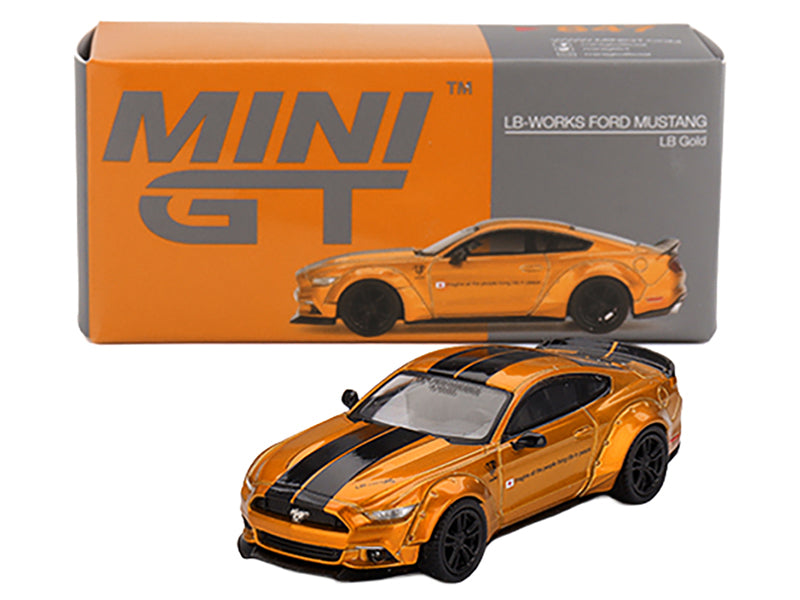 Ford Mustang "LB-Works" LB Gold Metallic with Black Stripes Limited Edition 1/64 Diecast Model Car by Mini GT