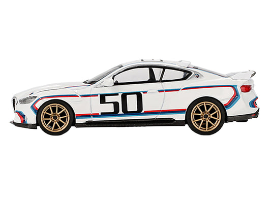BMW 3.0 CSL #50 White with Blue and Red Stripes and Gold Wheels Limited Edition 1/64 Diecast Model Car by Mini GT