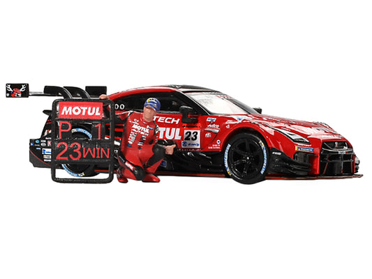 Nissan GT-R NISMO #23 Tsugio Matsuda - Ronnie Quintarelli "MOTUL AUTECH" Winner "Suzuka - Super GT Series" (2021) with Matsuda Figure Limited Edition 1/64 Diecast Model Car by Mini GT