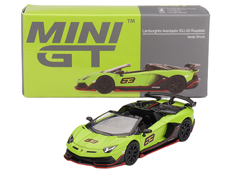 Lamborghini Aventador SVJ 63 Roadster Verde Shock Green Limited Edition 1/64 Diecast Model Car by Mini GT