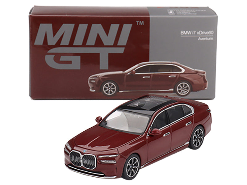 BMW i7 xDrive60 Aventurin Red Metallic Limited Edition 1/64 Diecast Model Car by Mini GT