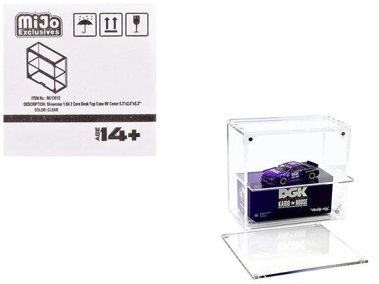 Showcase 2 Cars Desk Top Display Case with Cover "Mijo Exclusives" for 1/64 Scale Models