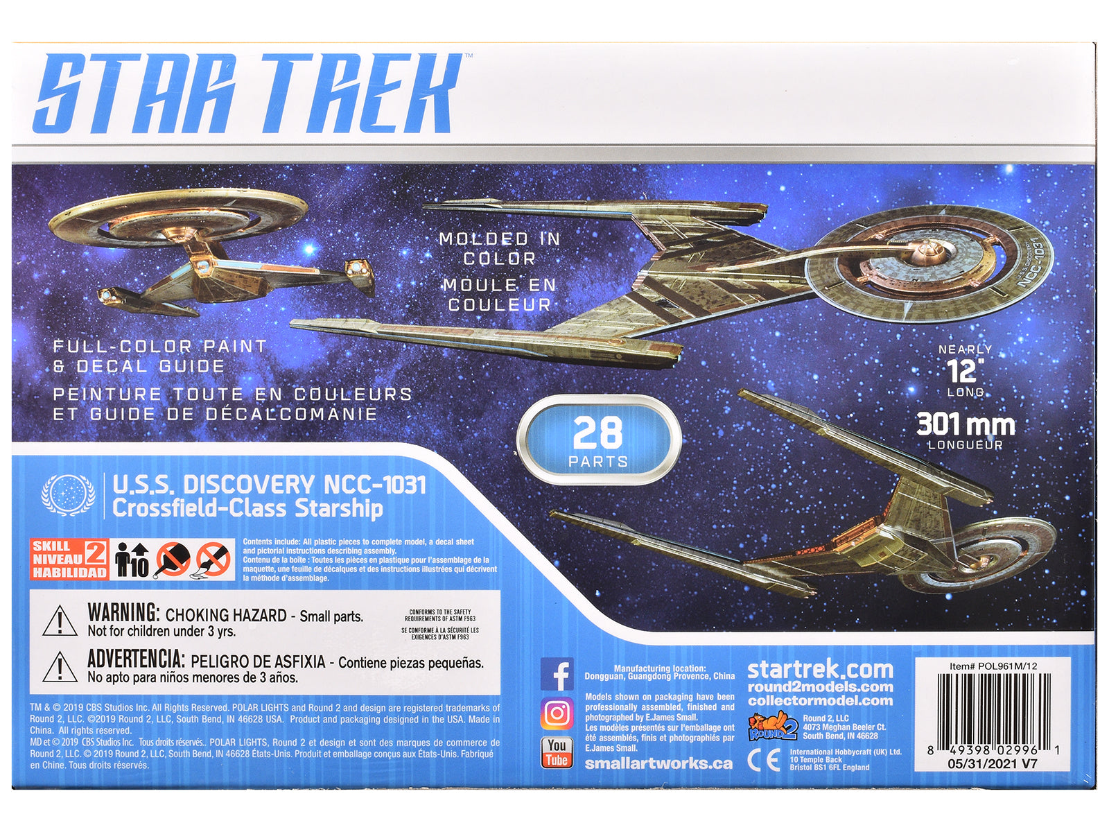 Skill 2 Snap Model Kit U.S.S. Discovery NCC-1031 Spacecraft "Star Trek: Discovery" (2017-2024) TV Series 1/2500 Scale Model by Polar Lights