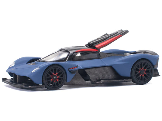 Aston Martin Valkyrie Satin Marina Blue with Carbon Top 1/64 Diecast Model Car by Pop Race