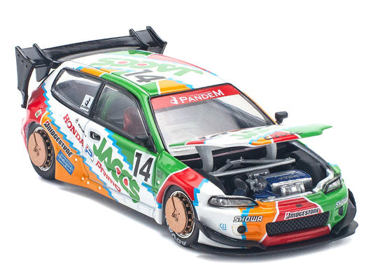 Pandem Civic EG6 RHD (Right Hand Drive) #14 "JACCS" White with Graphics 1/64 Diecast Model Car by Pop Race