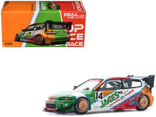 Pandem Civic EG6 RHD (Right Hand Drive) #14 "JACCS" White with Graphics 1/64 Diecast Model Car by Pop Race