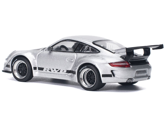 RWB 997 Silver Metallic with Black Stripes and Hood 1/64 Diecast Model Car by Pop Race