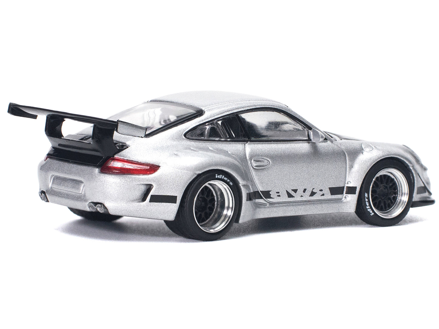 RWB 997 Silver Metallic with Black Stripes and Hood 1/64 Diecast Model Car by Pop Race