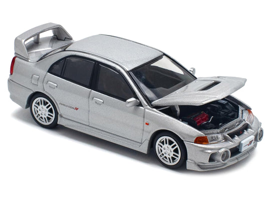 Mitsubishi Lancer Evolution IV RHD (Right Hand Drive) Steel Silver Metallic 1/64 Diecast Model Car by Pop Race