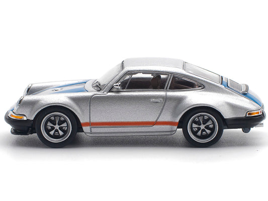 Singer 964 Silver Metallic with Blue and Red Stripes 1/64 Diecast Model Car by Pop Race