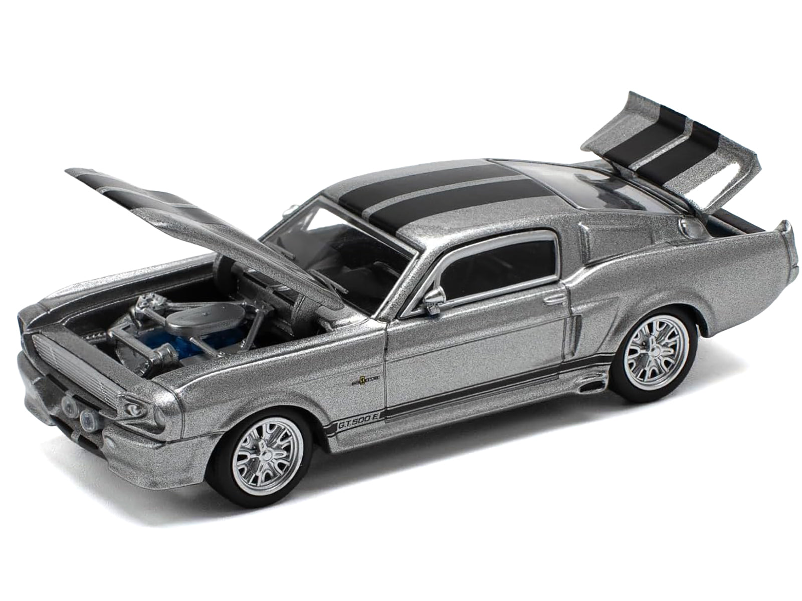 Shelby Mustang GT500 Gray Metallic with Black Stripes 1/64 Diecast Model Car by Pop Race