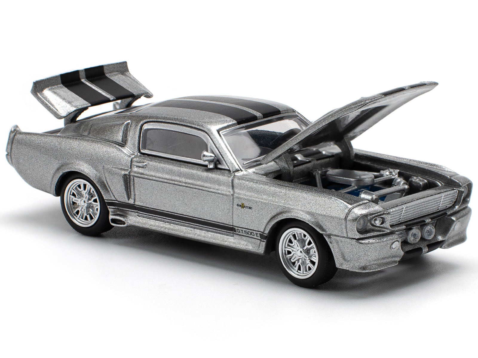 Shelby Mustang GT500 Gray Metallic with Black Stripes 1/64 Diecast Model Car by Pop Race