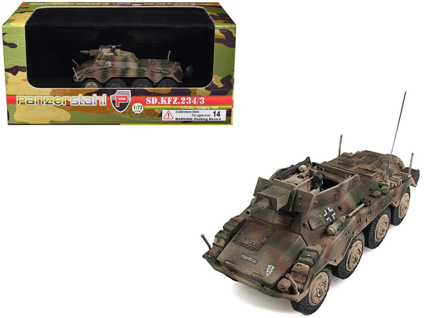 Sd.Kfz. 234/3 Armored Vehicle "1st Panzer Division Hungary" (1945) German Army 1/72 Diecast Model by Panzerstahl