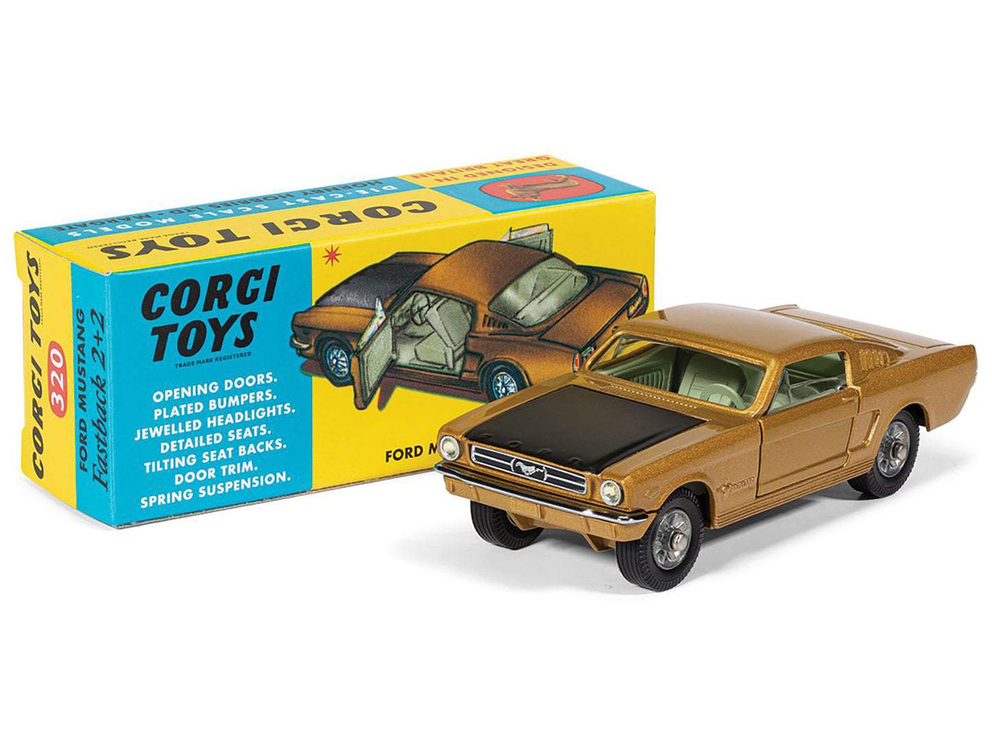 Ford Mustang Fastback 2+2 Gold Metallic and Black Diecast Model Car by Corgi