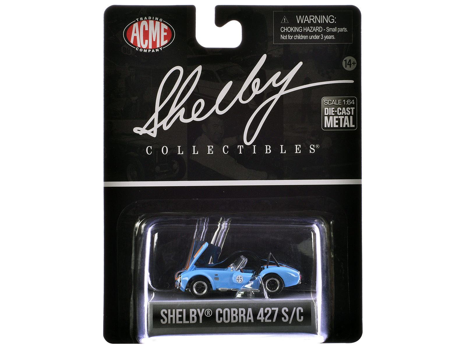 Shelby Cobra 427 S/C #45 Light Blue with Orange Stripes "Shelby Collectibles" Series 1/64 Diecast Model Car by ACME