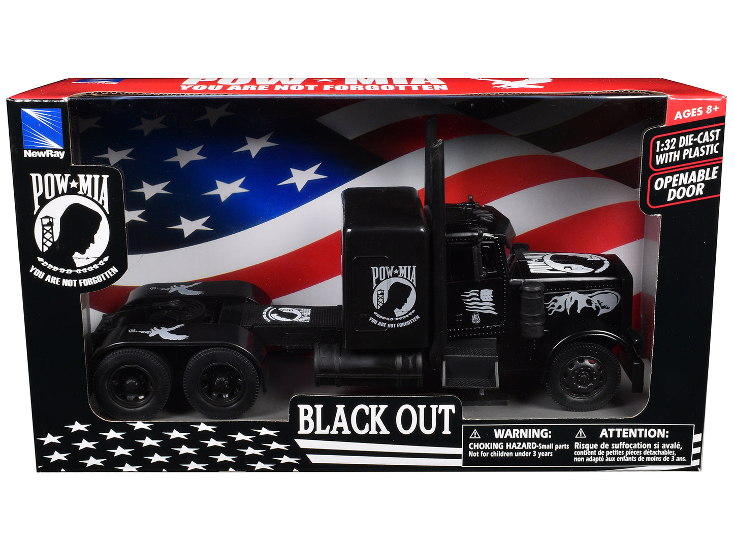 Peterbilt Custom Truck Black Out "POW-MIA You Are Not Forgotten" 1/32 Diecast Model by New Ray