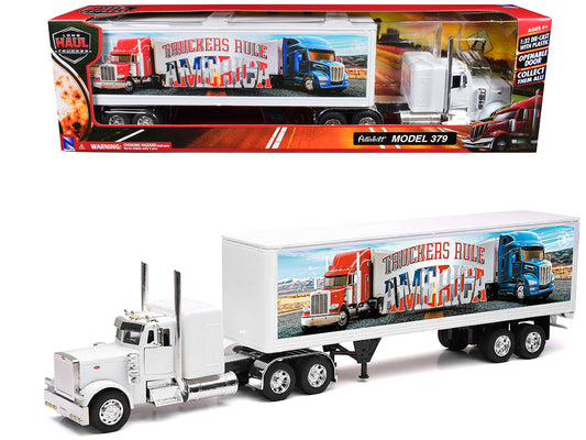 Peterbilt 379 Truck White with Dry Van Trailer "Truckers Rule America" "Long Haul Truckers" Series 1/32 Diecast Model by New Ray