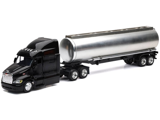 Peterbilt 387 Truck Black with Tanker Trailer Silver "Long Haul Truckers" Series 1/43 Diecast Model by New Ray