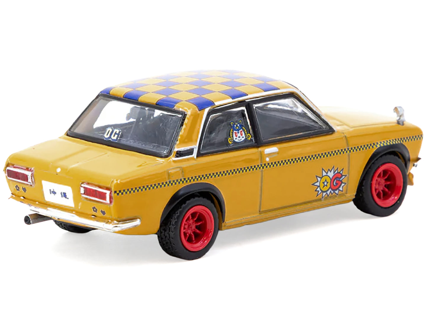 Datsun 510 "OG Beer" Yellow with Checkered Top "Hobby64" Series 1/64 Diecast Model Car by Tarmac Works