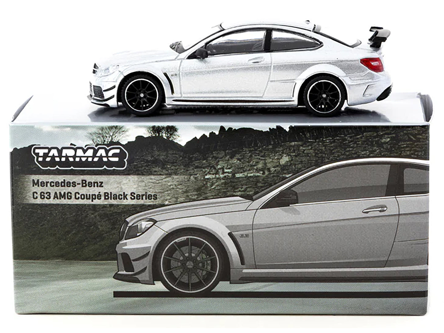 Mercedes-Benz C 63 AMG Coupe Black Series Silver Metallic "Global64" Series 1/64 Diecast Model by Tarmac Works