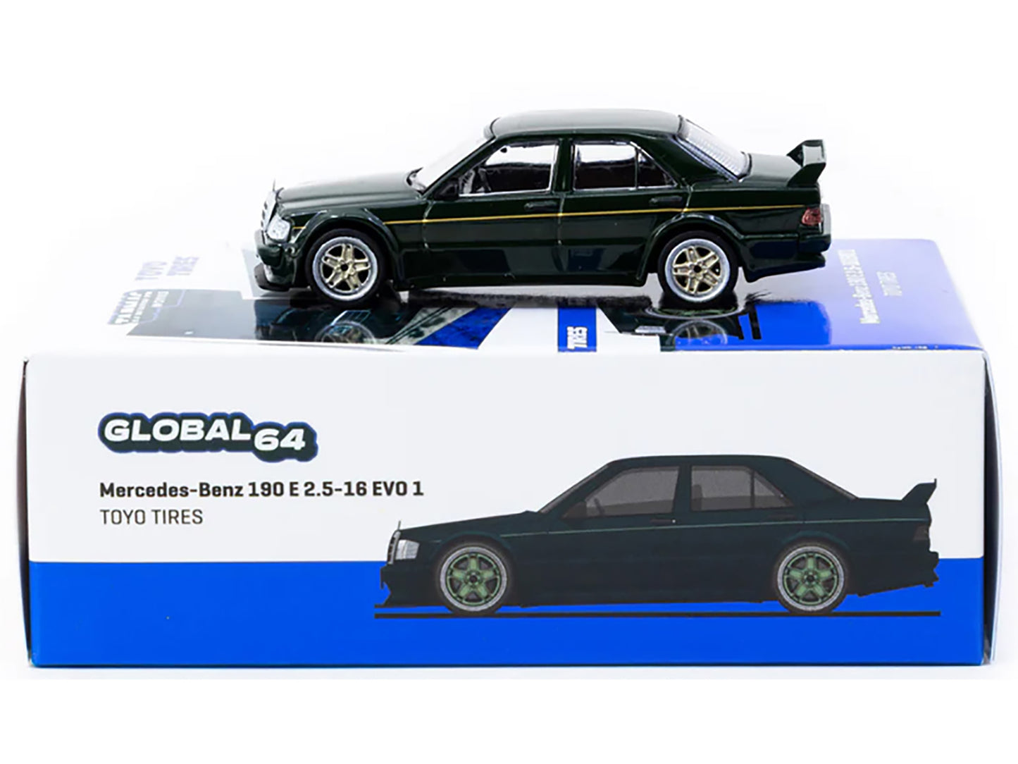 Mercedes-Benz 190 E 2.5-16 EVO 1 "Toyo Tires" Dark Green "Global64" Series 1/64 Diecast Model by Tarmac Works