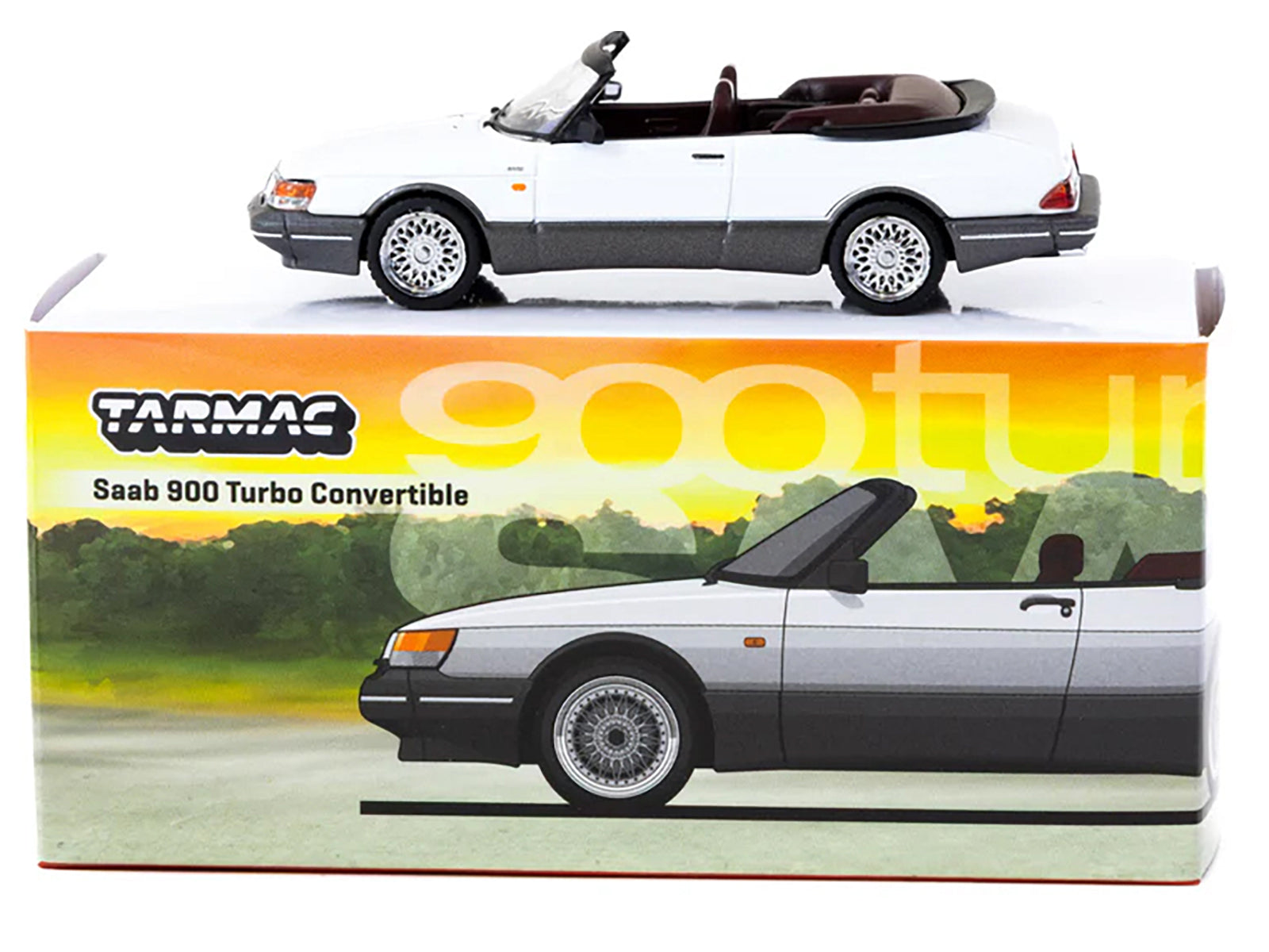 Saab 900 Turbo Convertible White and Gray "Global64" Series 1/64 Diecast Model by Tarmac Works