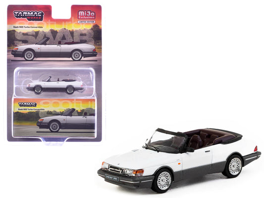 Saab 900 Turbo Convertible White and Gray "Global64" Series 1/64 Diecast Model by Tarmac Works