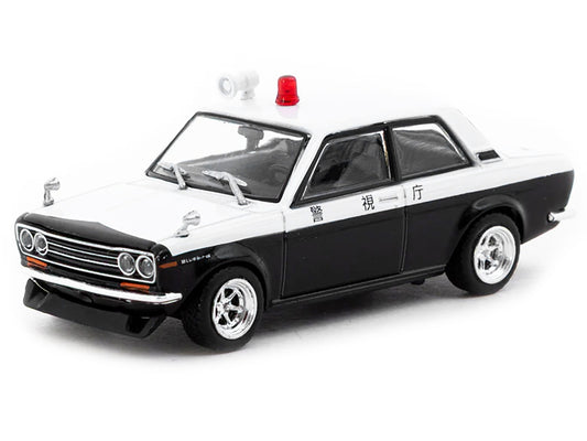 Datsun 510 "Japanese Police" Black and White "Road64" Series 1/64 Diecast Model Car by Tarmac Works