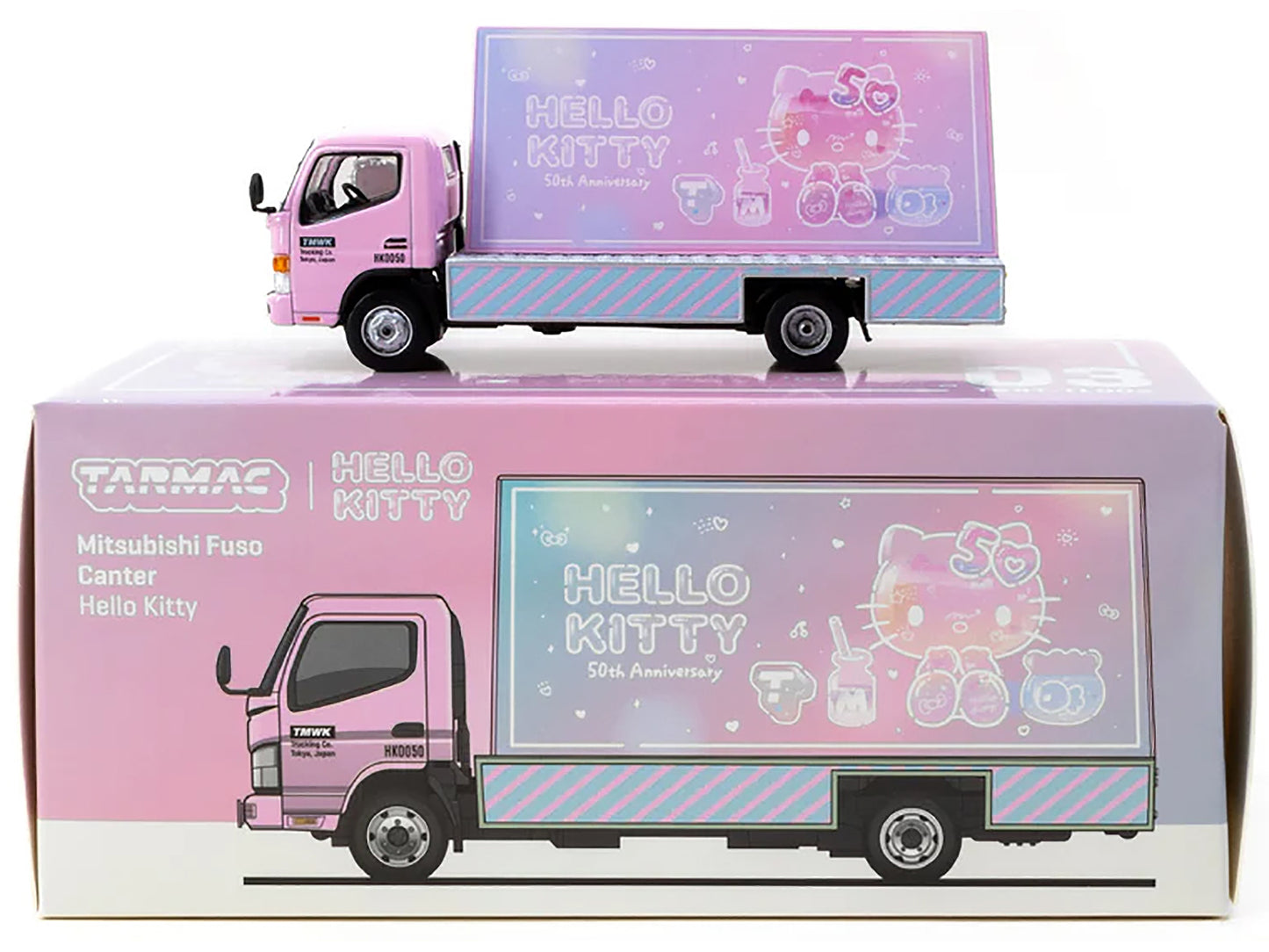 Mitsubishi Fuso Canter Mobile Ad Truck RHD (Right Hand Drive) "Hello Kitty" Pink with Graphics "Truck64" Series 1/64 Diecast Model Car by Tarmac Works