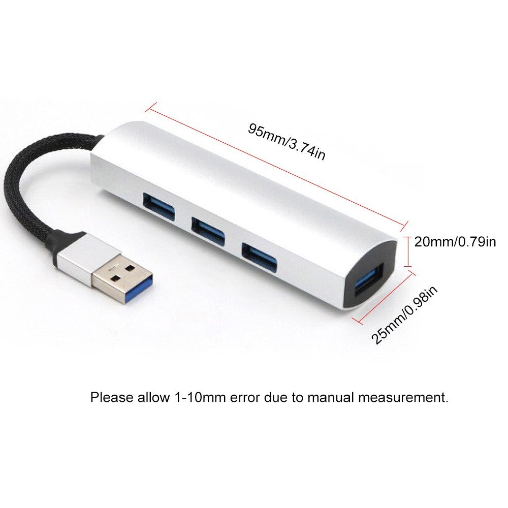 T-552 4Ports USB3.0 Hub Aluminium Alloy Expander Adapter High Speed Transmission Data Sync Convertor Compatible with Mouse/Keyboard/Mobile Hard Disk