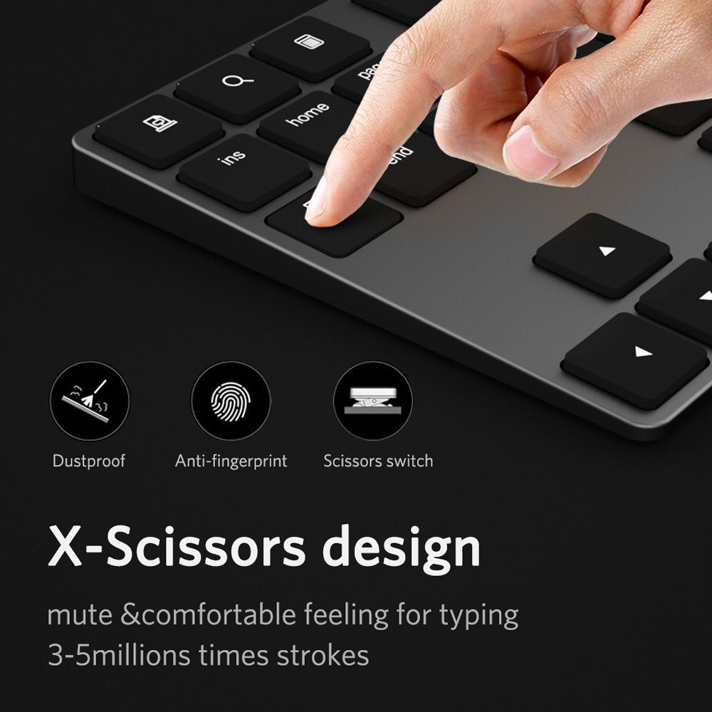 Aluminium 34-Key Wireless Numeric Bluetooth-compatible Keyboard Keypad for Windows/iOS/Android