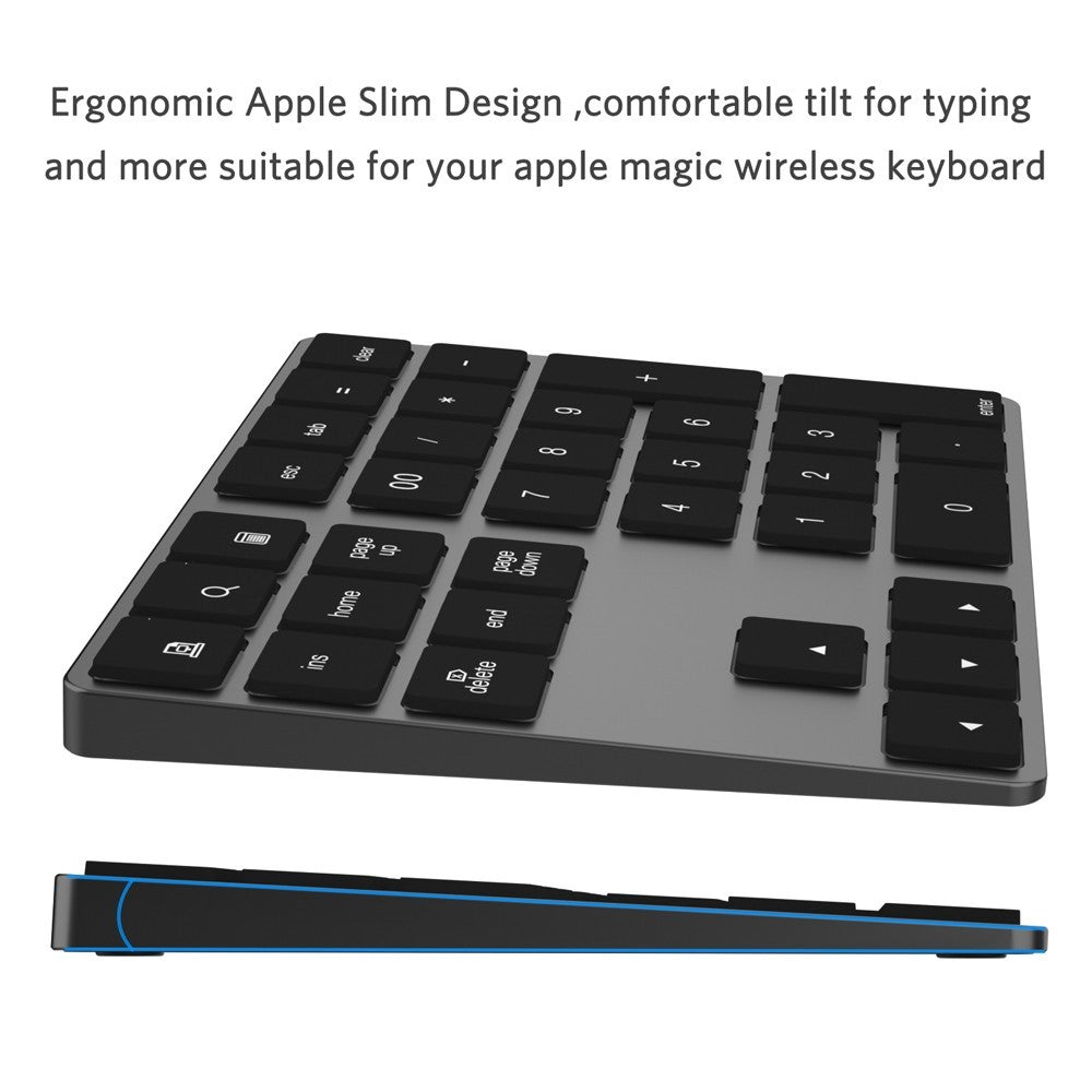 Aluminium 34-Key Wireless Numeric Bluetooth-compatible Keyboard Keypad for Windows/iOS/Android