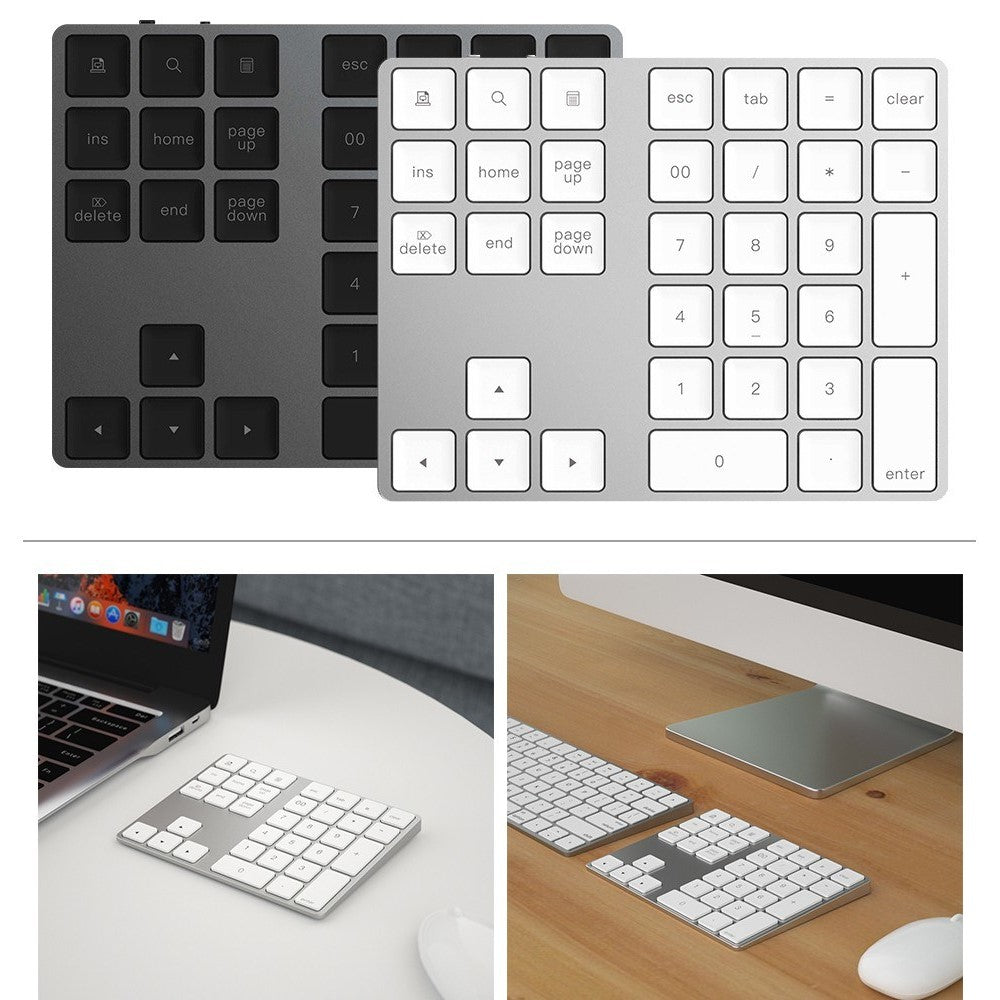 Aluminium 34-Key Wireless Numeric Bluetooth-compatible Keyboard Keypad for Windows/iOS/Android