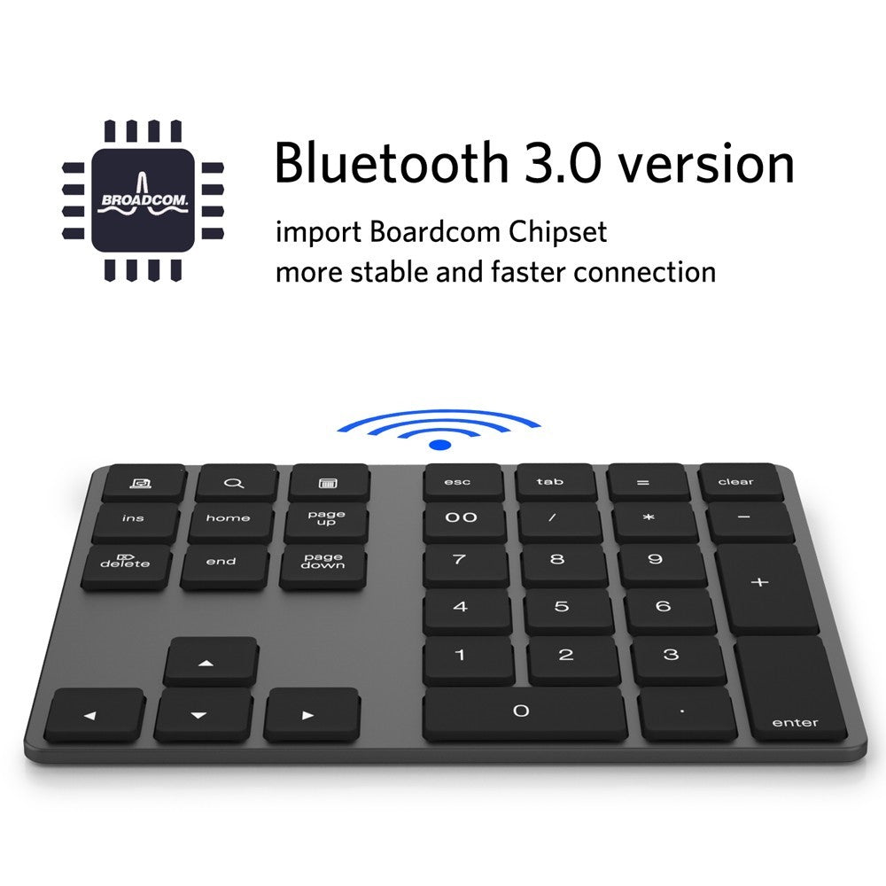 Aluminium 34-Key Wireless Numeric Bluetooth-compatible Keyboard Keypad for Windows/iOS/Android