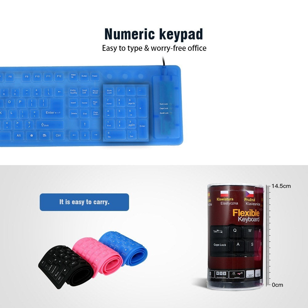 108 Keys USB Silicone Foldable Keyboard Waterproof Dustproof USB Silent Keys