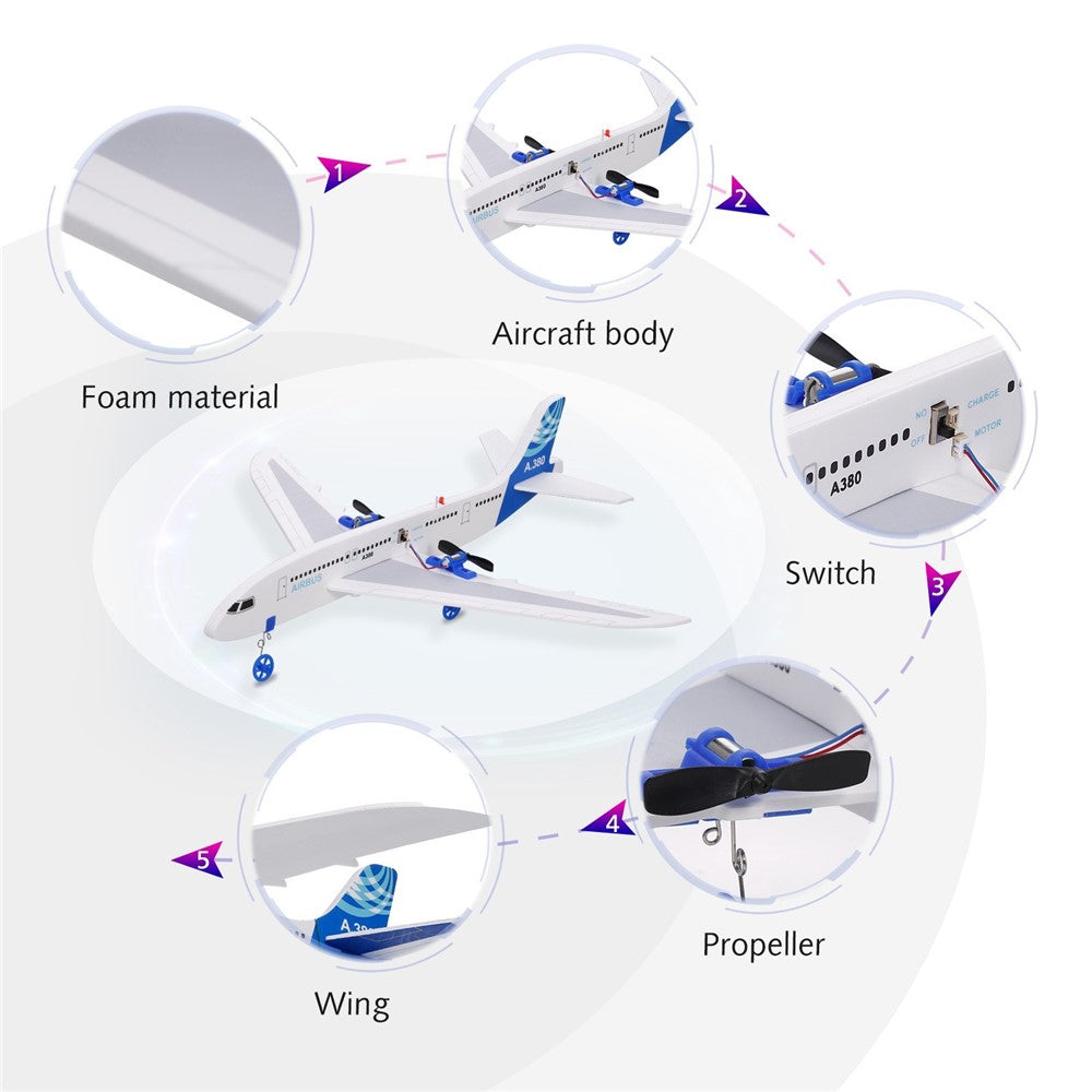 A380 RC Airplane for Kids 2.4GHz 2CH Small Plane DIY Flight Toys for Kids Boys