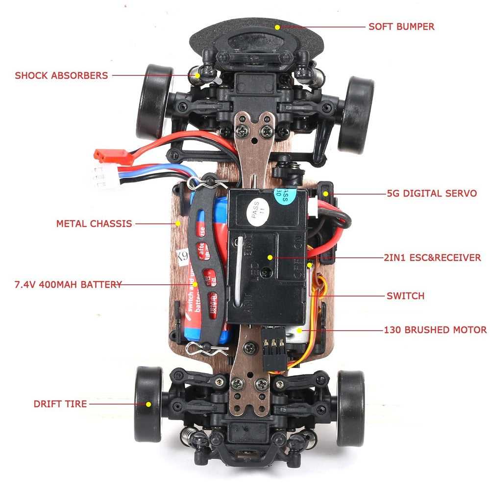 WLTOYS K969 Remote Control Drift Car 1/28 Scale RC Sport Racing Car 2.4G 4WD High Speed 30KM/H RC Car Drift Toy with Metal Chassis
