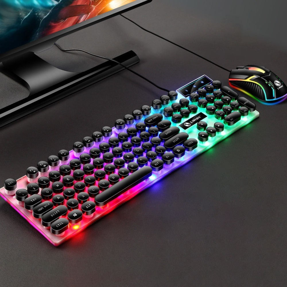 Wired Backlit Keyboard Mouse Combo Folding Feet Suspended Keycaps Design Keyboard Breathing Light Ergonomic Mouse
