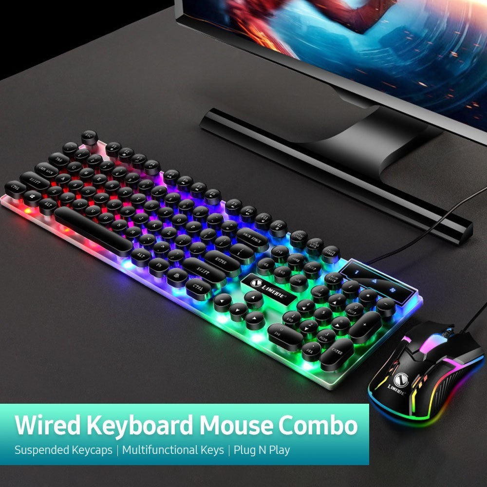 Wired Backlit Keyboard Mouse Combo Folding Feet Suspended Keycaps Design Keyboard Breathing Light Ergonomic Mouse