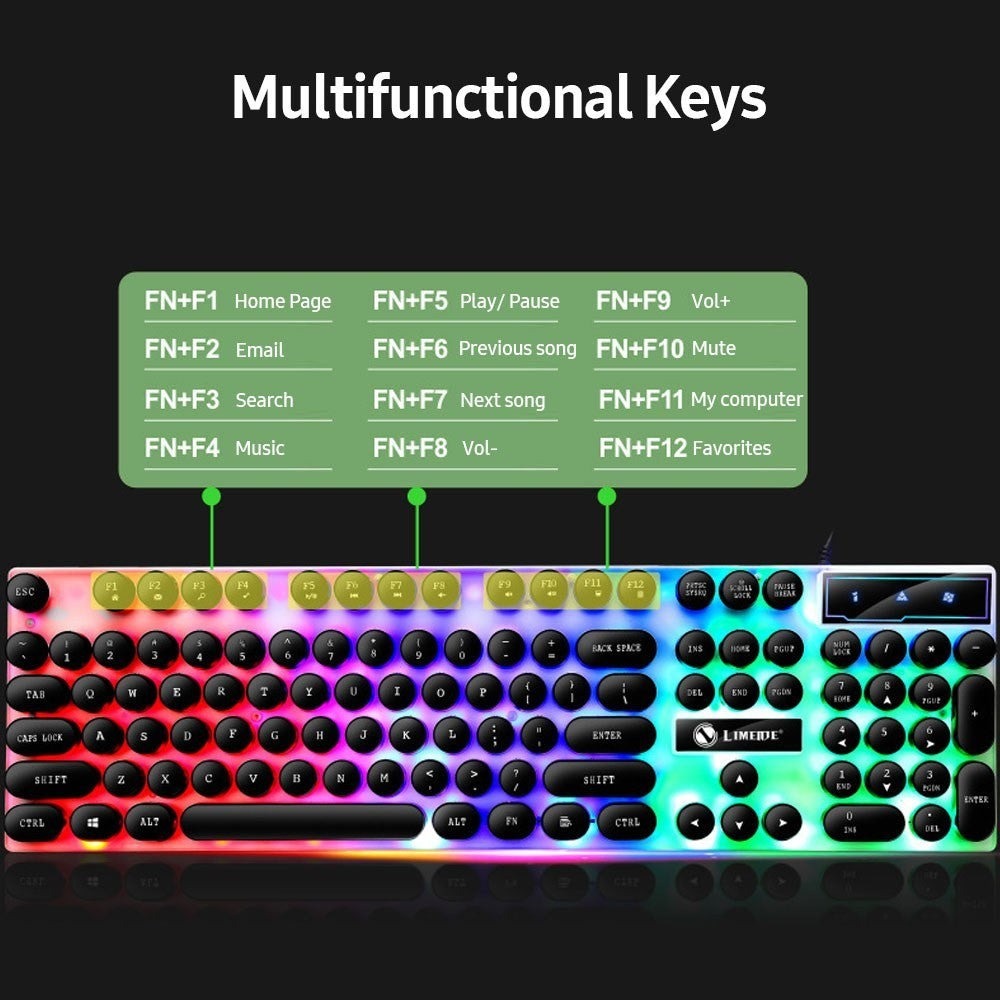Wired Backlit Keyboard Mouse Combo Folding Feet Suspended Keycaps Design Keyboard Breathing Light Ergonomic Mouse