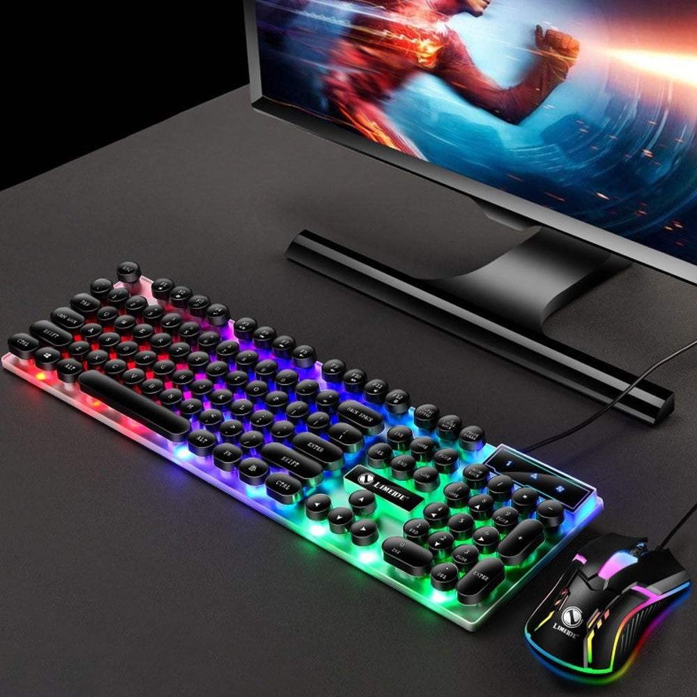 Wired Backlit Keyboard Mouse Combo Folding Feet Suspended Keycaps Design Keyboard Breathing Light Ergonomic Mouse