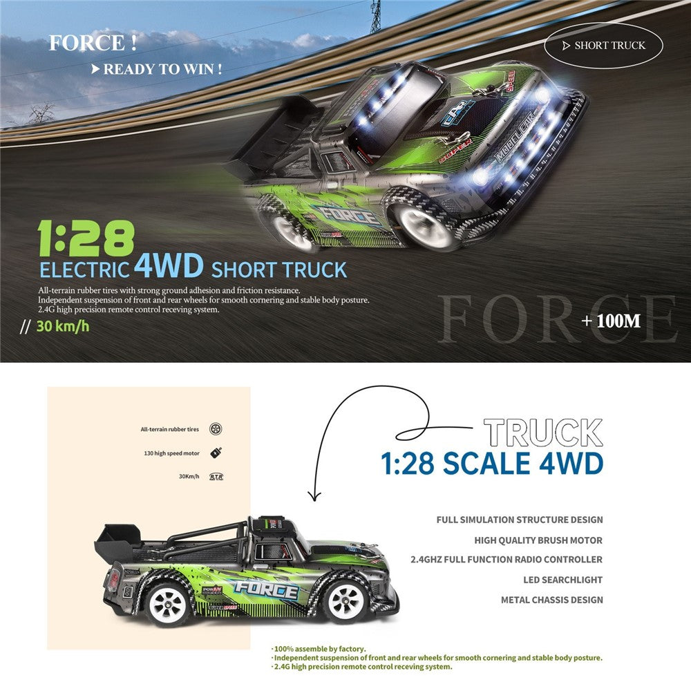 WLTOYS 284131 1/28 Short Truck Car 2.4GHz RC Race Car 4-Wheel-Drive 30km/h High Speed