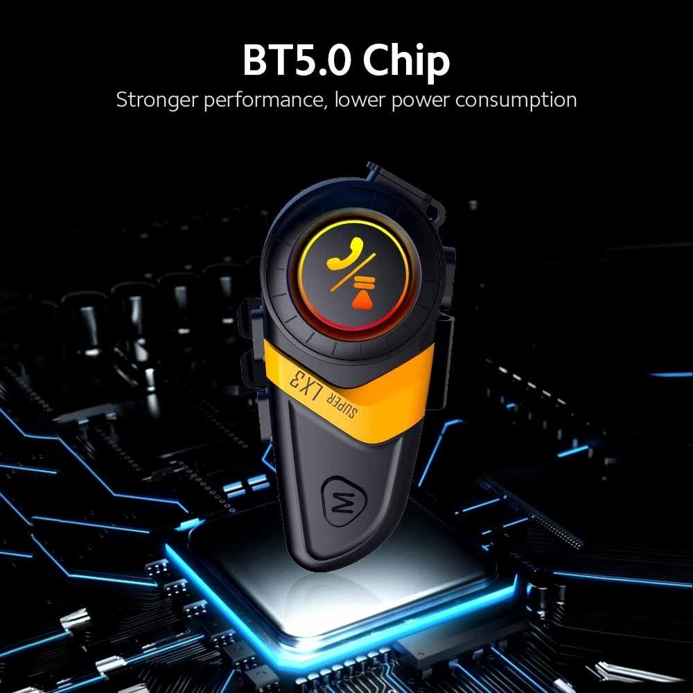 SUPER LX3 Bluetooth-compatible 5.0 Headset Motorcycle Motorbike Helmet Intercom Interphone for Riding Skiing Snowmobile Scooter