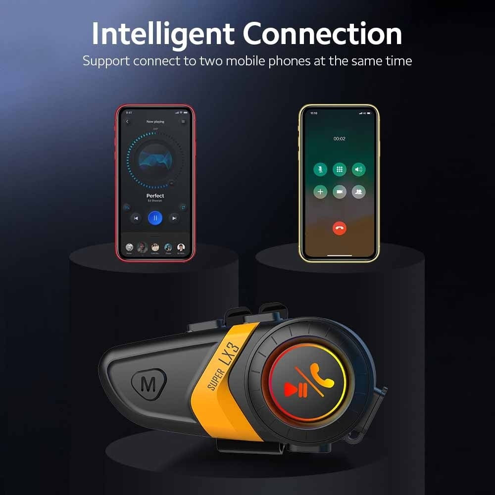 SUPER LX3 Bluetooth-compatible 5.0 Headset Motorcycle Motorbike Helmet Intercom Interphone for Riding Skiing Snowmobile Scooter