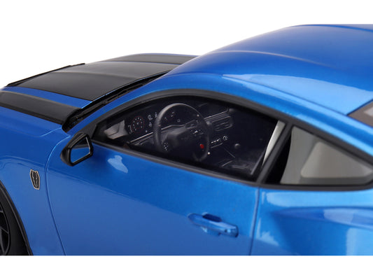 2024 Ford Mustang Dark Horse Grabber Blue Metallic with Black Hood Stripes 1/18 Model Car by Top Speed