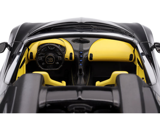 Bugatti W16 Mistral Black with Yellow Interior 1/18 Model Car by Top Speed