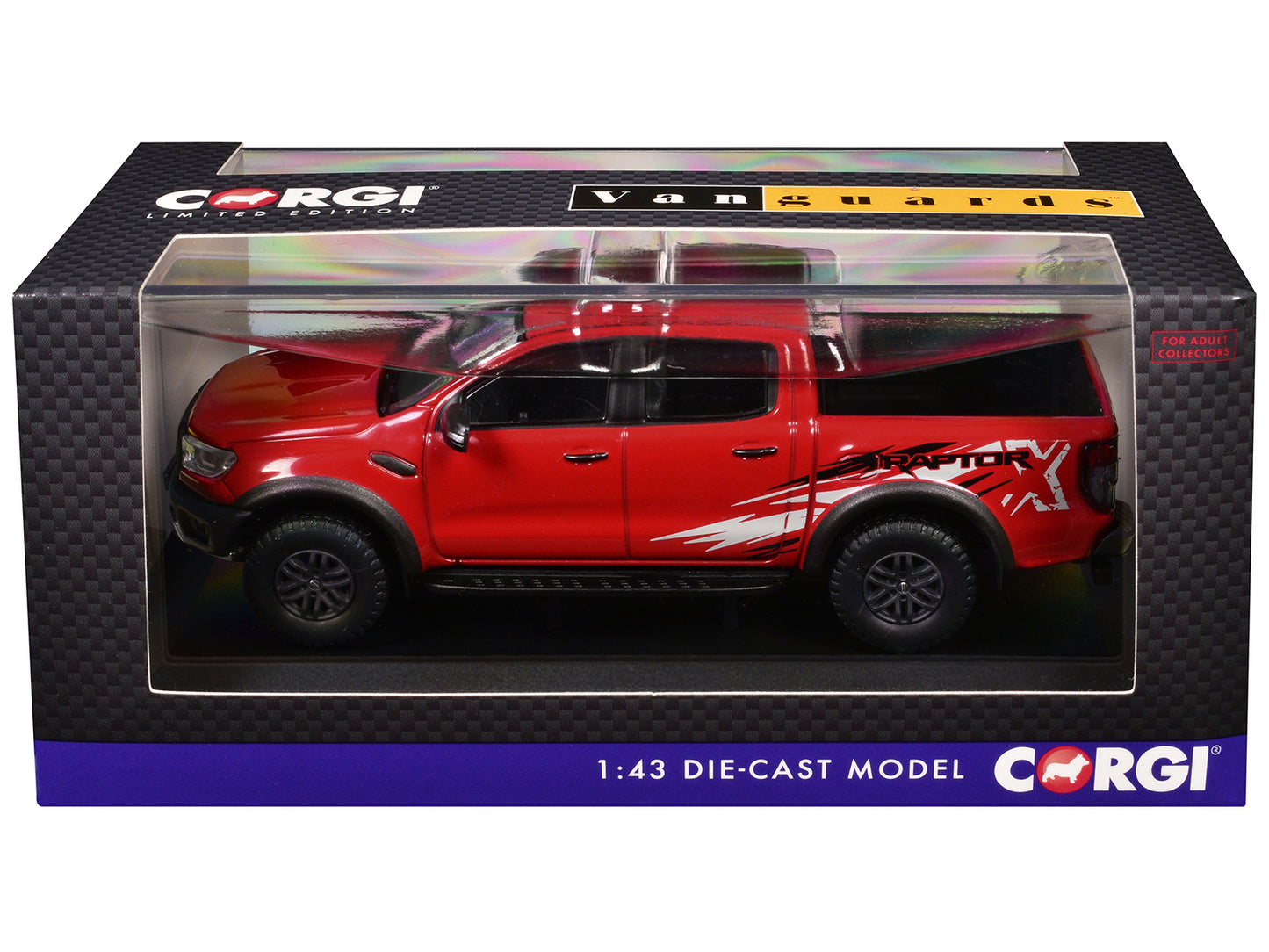 Ford Ranger Raptor X SE Pickup Truck RHD (Right Hand Drive) True Red with Graphics "Vanguards" Series 1/43 Diecast Model Car by Corgi