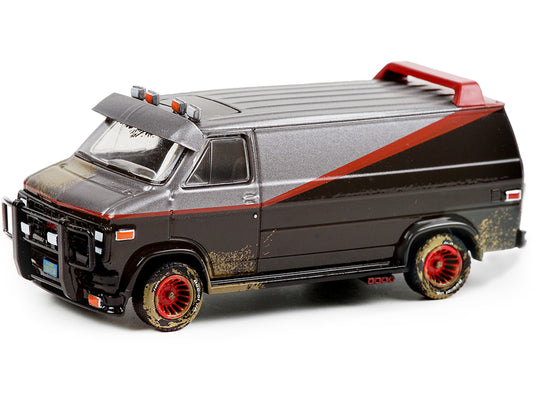 1983 GMC Vandura Van (B.A.'s) Black and Silver with Red Stripe (Dirty Version) "The A-Team" (1983-1987) TV Series "Hollywood Special Edition" 1/64 Diecast Model Car by Greenlight