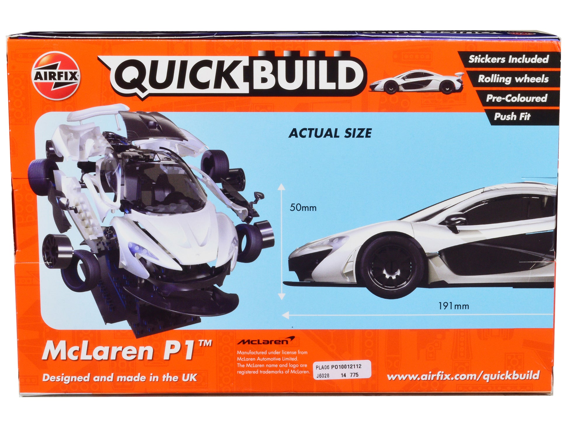 Skill 1 Model Kit McLaren P1 White Snap Together Painted Plastic Model Car Kit by Airfix Quickbuild